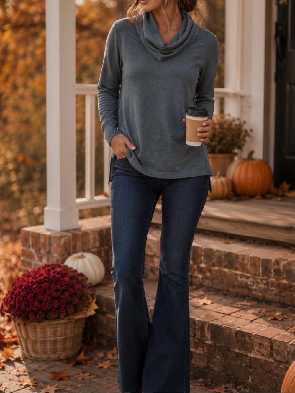 Max Studio Slate Green Cowl Neck Sweater